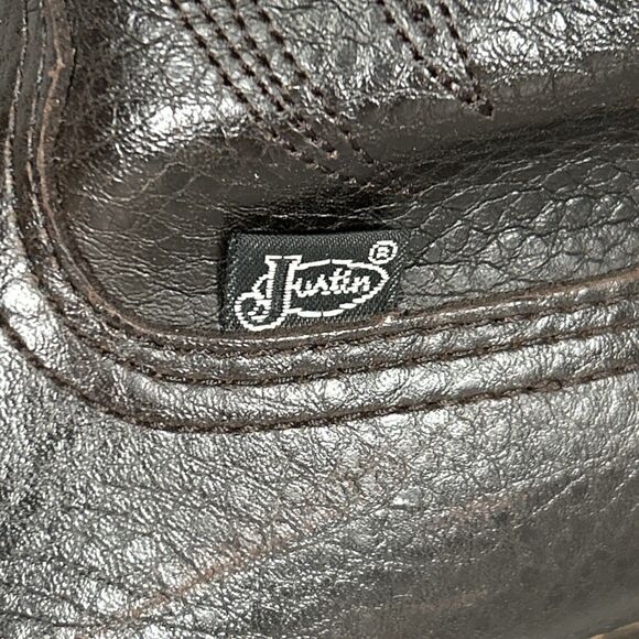 Justin JB1102 Men's 9.5D Brown Leather Almond Toe Boots - Picture 2 of 11